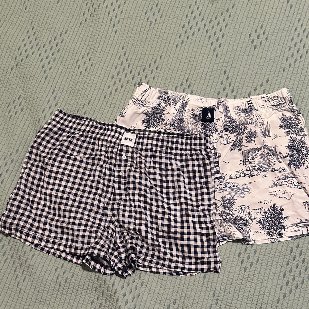 Women's Navy Blue and White Checkered Shorts by Nautica